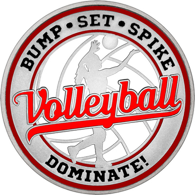 Red "Volleyball" with Maroon Outer Circular Borders